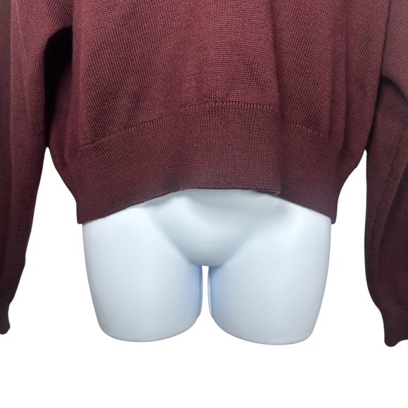 Wilfred Aritzia Clara Merino Wool Waist Sweater Burgundy Collared Knit Size L - Picture 6 of 11